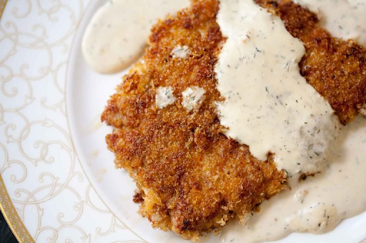 Air Fryer Pork Schnitzel With Dill Sauce