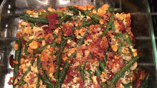 Green Bean Almondine With Garlic And Blue Cheese