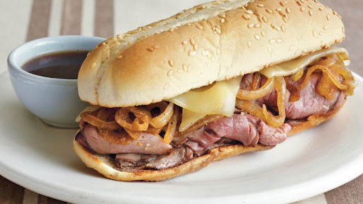 Slow Cooker Philly-Cheese French Dip Sandwich