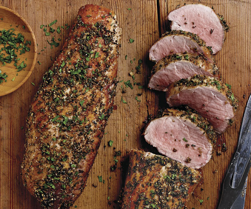 Rotisserie Grilled Three Seeded Pork Loin Roast