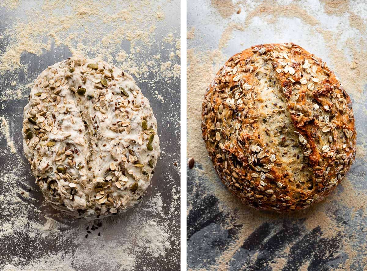 No Knead Seeded Oat Bread